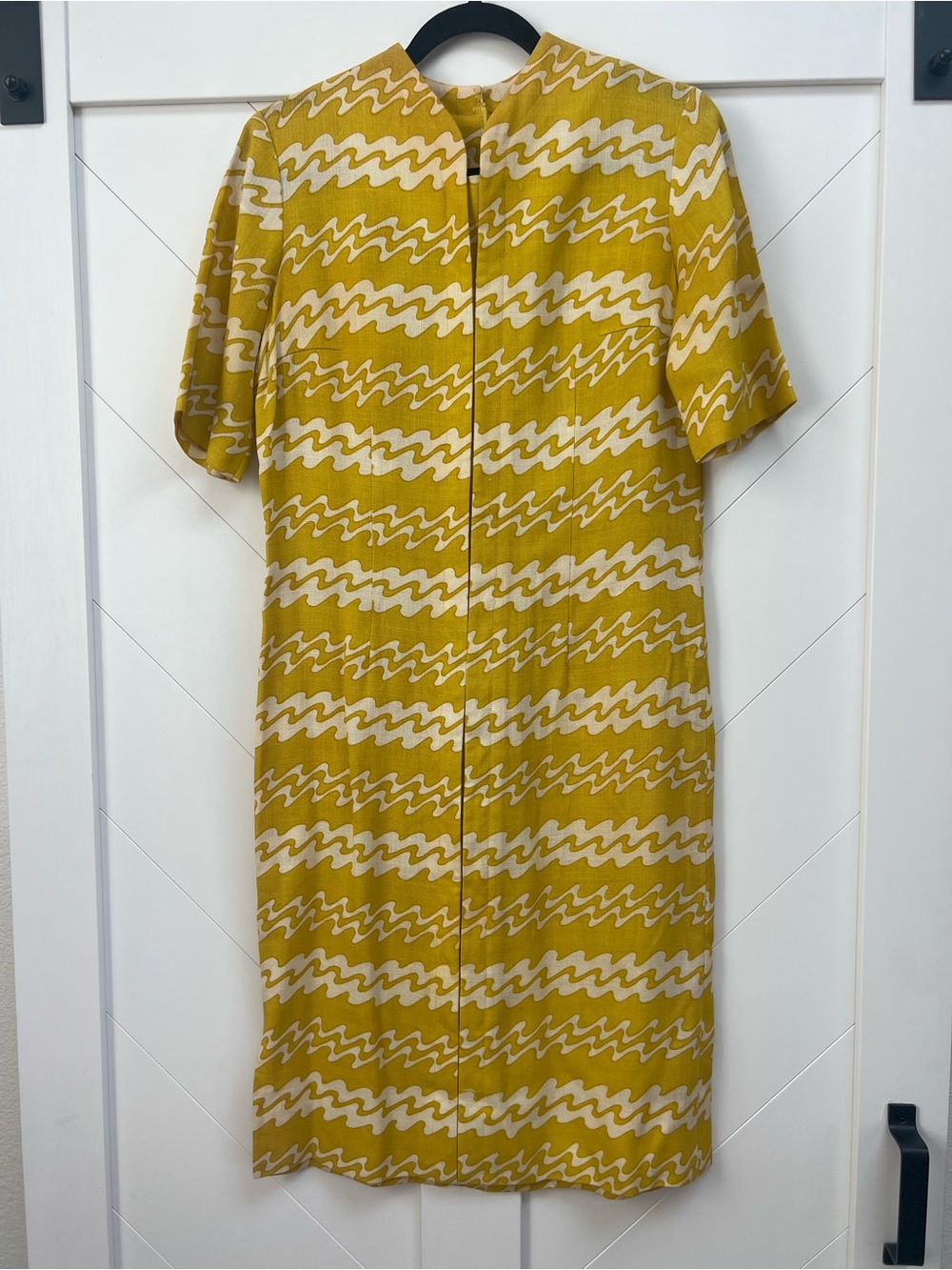 Mr. Eddie 1960’s or early 1970’s Mod Mustard Wave Print Short Sleeve Dress